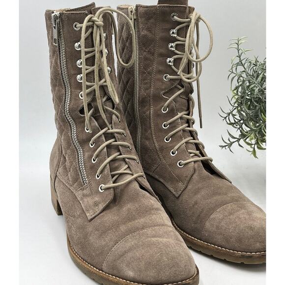 Russell & Bromley Tan Suede Atomic Quilted Stomper Lace Zip Boot Sz 39.5/9 - Picture 13 of 13